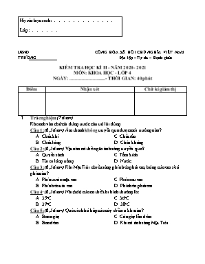 Bài kiểm tra Học kỳ II môn Khoa học Lớp 4 - Năm học 2020-2021 (Có đáp án)